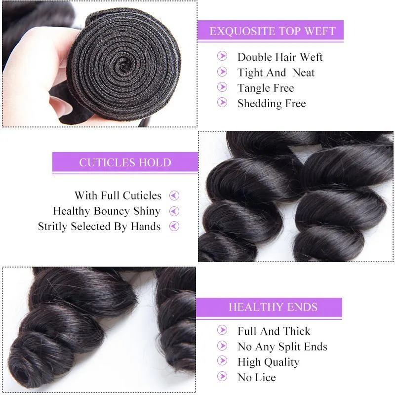 Loose Wave Bundles and a 13x4 Frontal Brazilian Unprocessed Virgin Human Hair