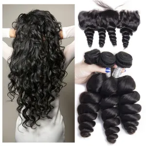 Loose Wave Bundles and a 13x4 Frontal Brazilian Unprocessed Virgin Human Hair