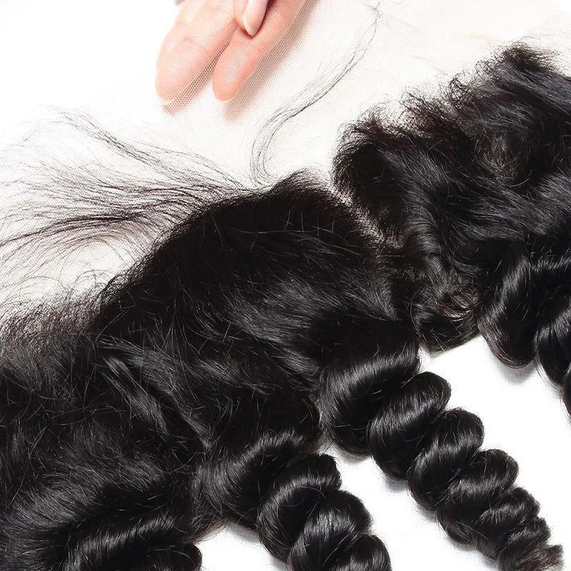 Loose Wave Bundles and a 13x4 Frontal Brazilian Unprocessed Virgin Human Hair