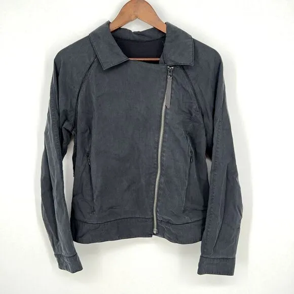 Lululemon Over The Top Moto Jacket Black Size 6 Full Zip Asymmetrical Breathable