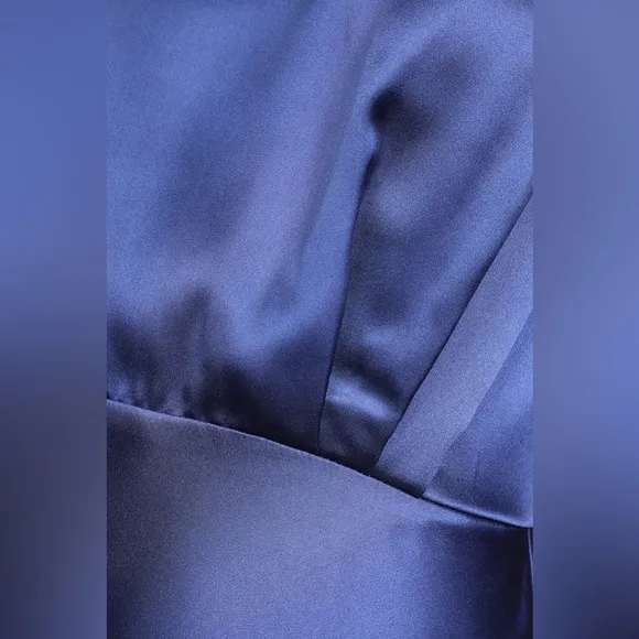 Lulu’s Classic Elegance Blue Silky Satin Sleeveless Mock Neck Side Slit Maxi 2x