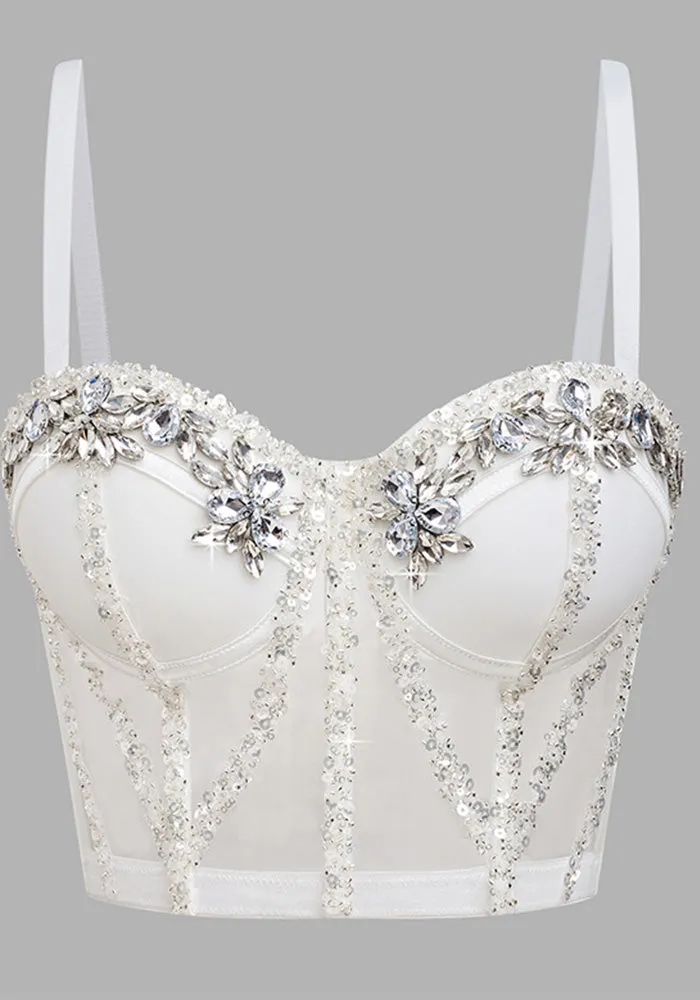 Luxe Rhinestone Embellished Bustier Crop Top