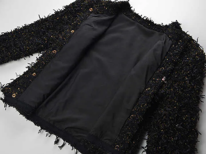 Luxurious Black Tweed Jacket with Gold Buttons