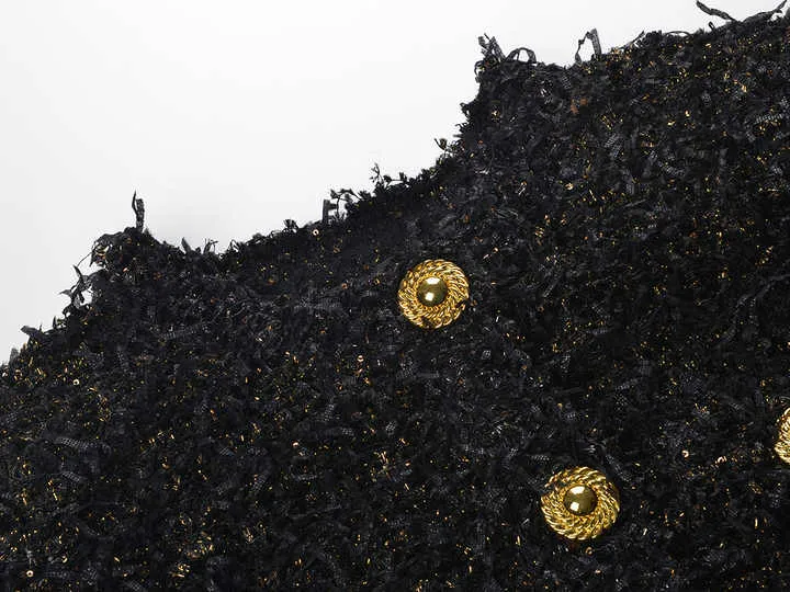 Luxurious Black Tweed Jacket with Gold Buttons