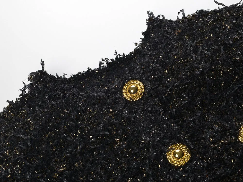 Luxurious Black Tweed Jacket with Gold Buttons