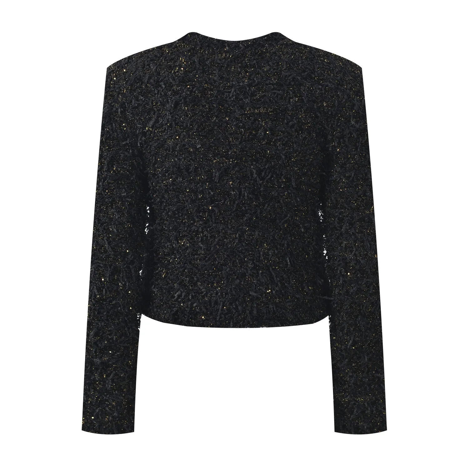 Luxurious Black Tweed Jacket with Gold Buttons