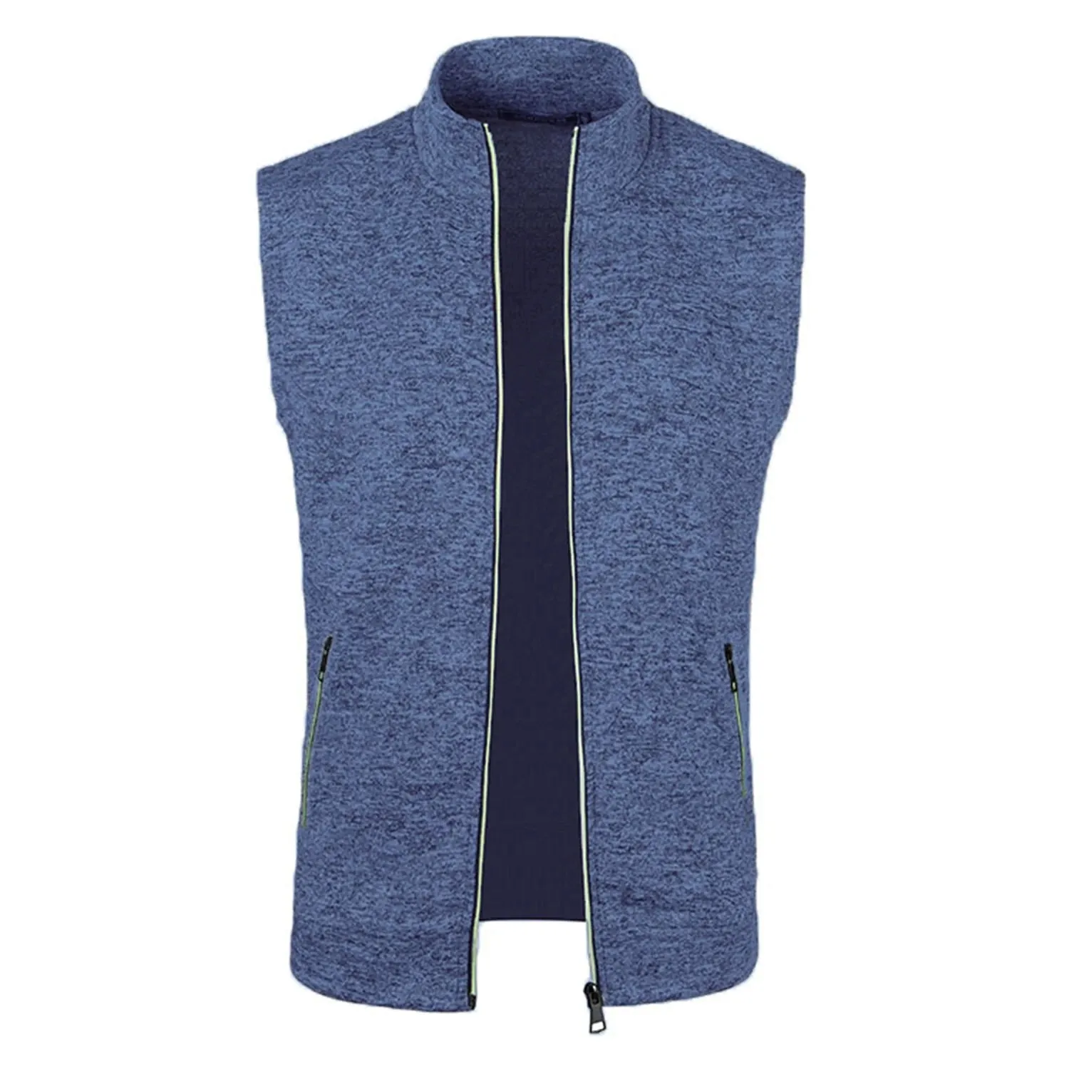 men's knitted velvet fashion casual top zipper vest sleeveless high neck fleece solid color men's wear