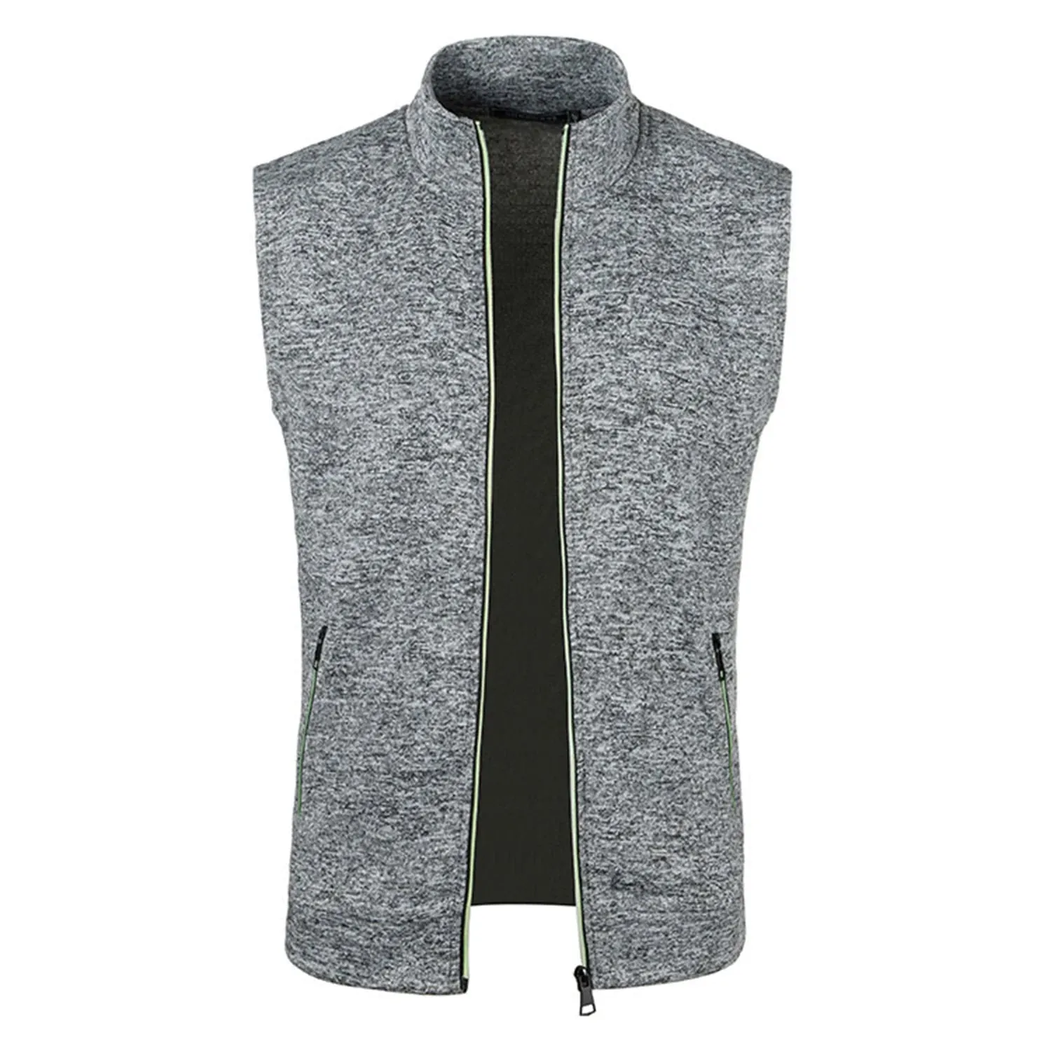men's knitted velvet fashion casual top zipper vest sleeveless high neck fleece solid color men's wear