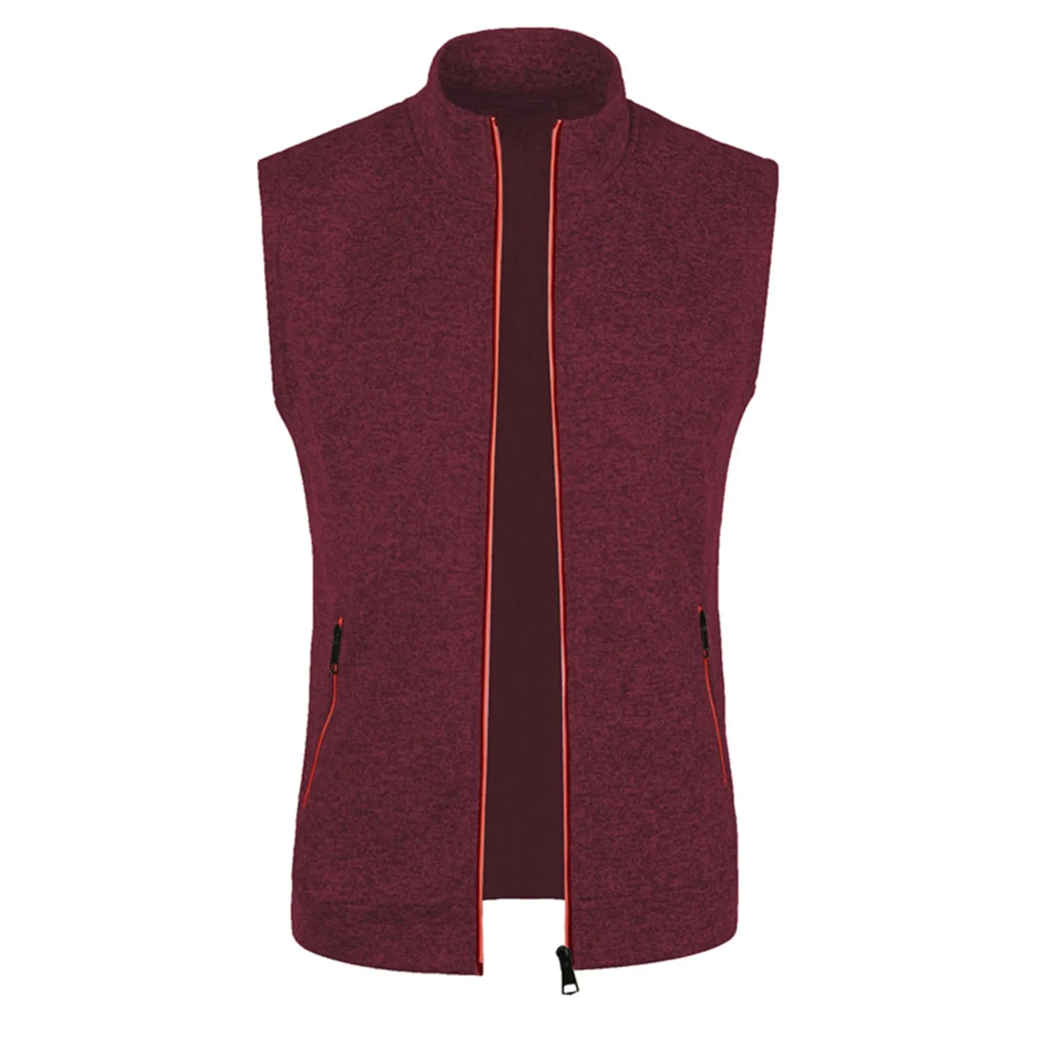 men's knitted velvet fashion casual top zipper vest sleeveless high neck fleece solid color men's wear