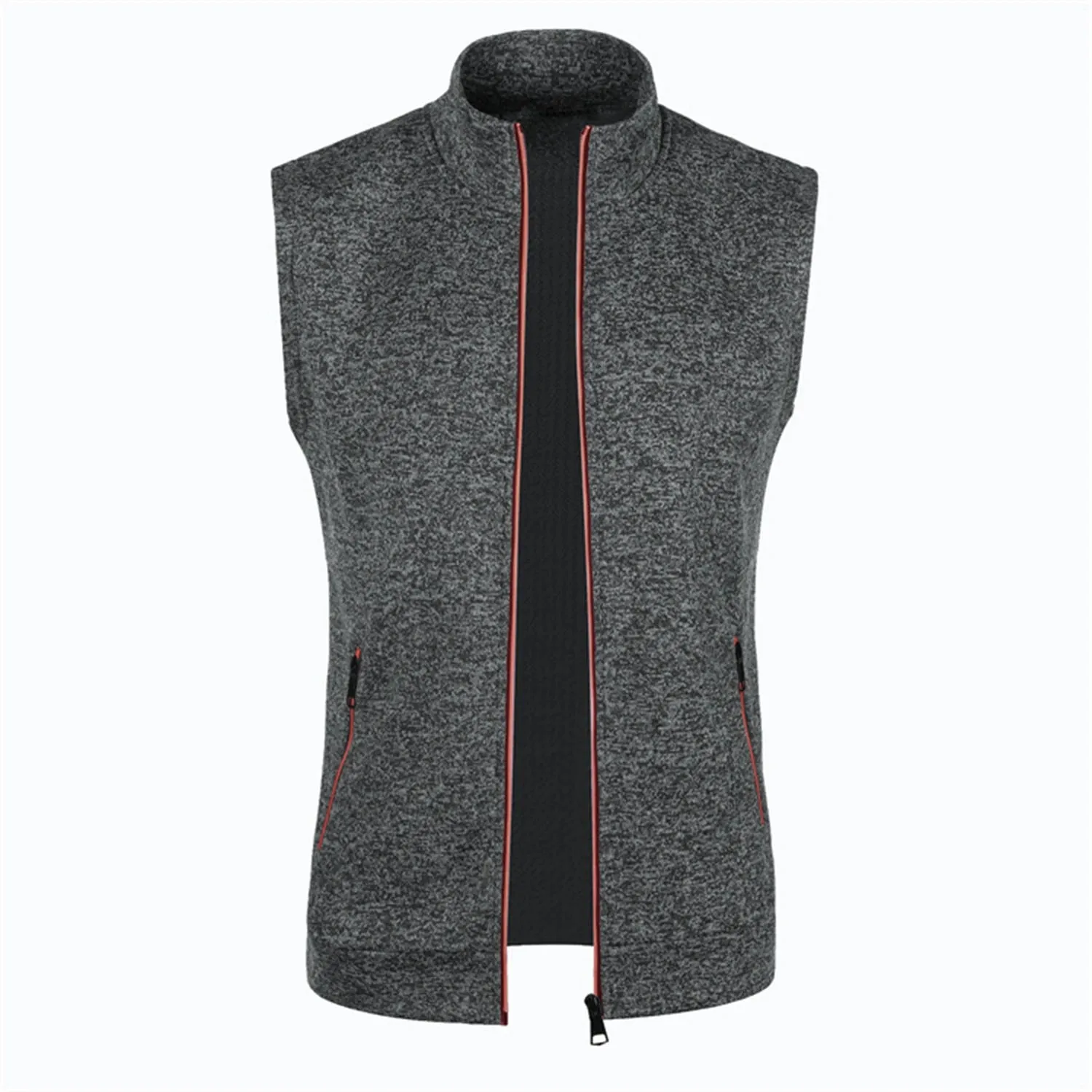 men's knitted velvet fashion casual top zipper vest sleeveless high neck fleece solid color men's wear