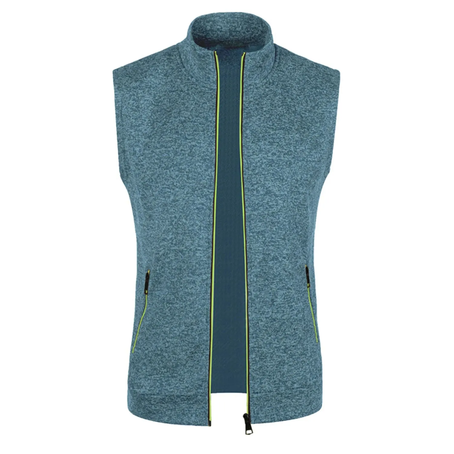 men's knitted velvet fashion casual top zipper vest sleeveless high neck fleece solid color men's wear
