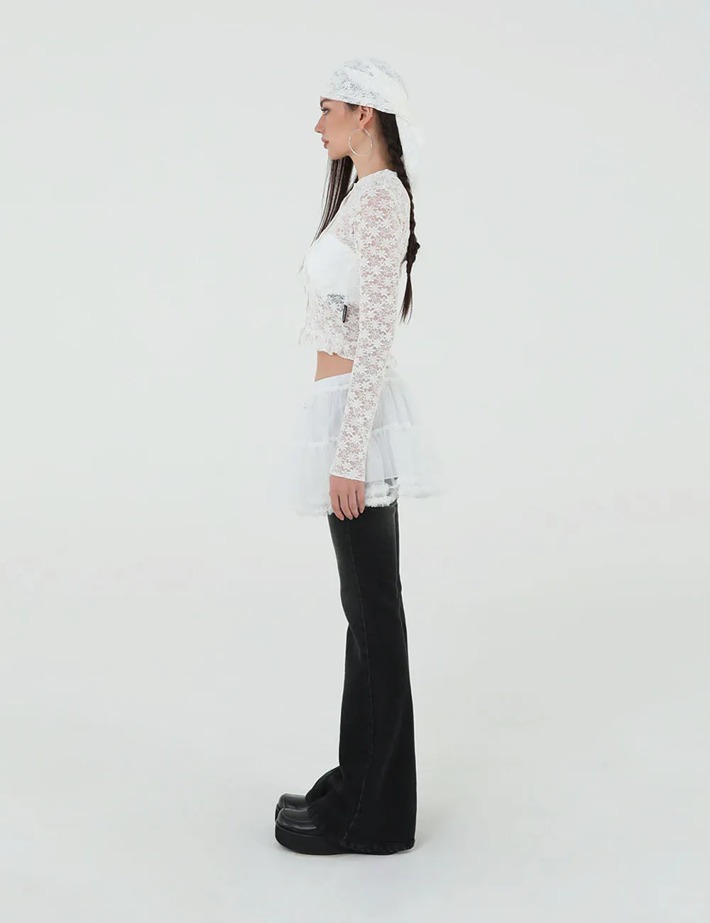 MESH FRILL CANCAN SKIRT(WHITE)