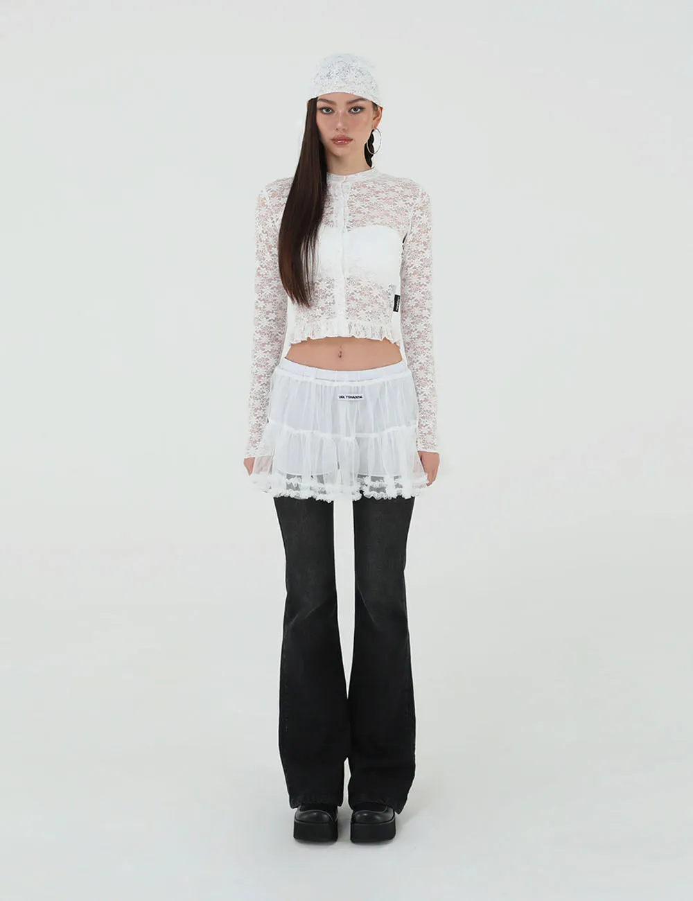 MESH FRILL CANCAN SKIRT(WHITE)