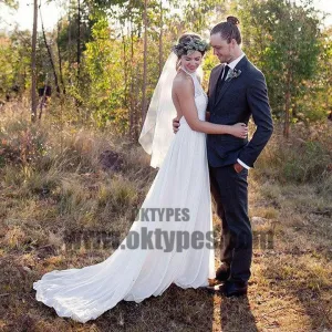 Most Popular Halter Lace Chiffon Illusion Wedding Dresses, Cheap Country Wedding Dresses, TYP0652