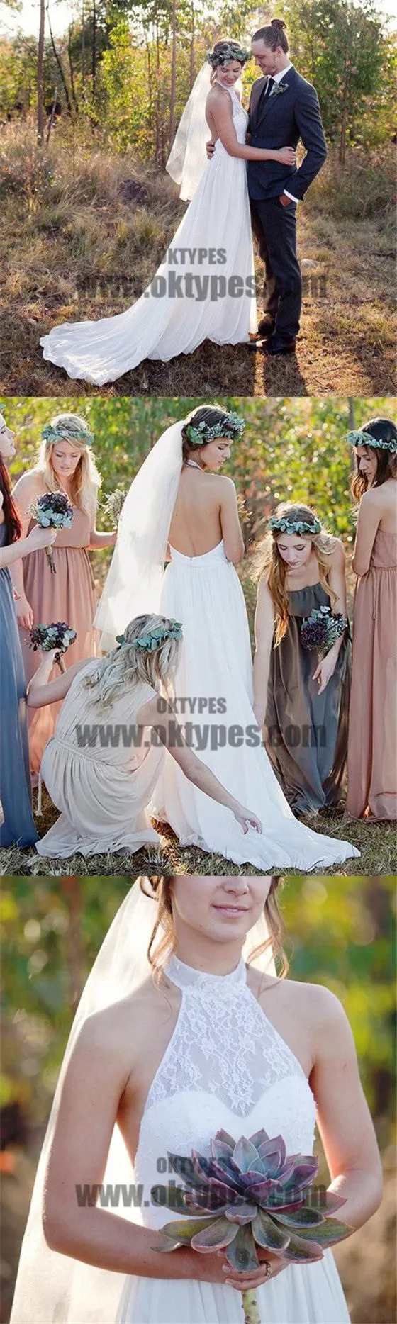 Most Popular Halter Lace Chiffon Illusion Wedding Dresses, Cheap Country Wedding Dresses, TYP0652