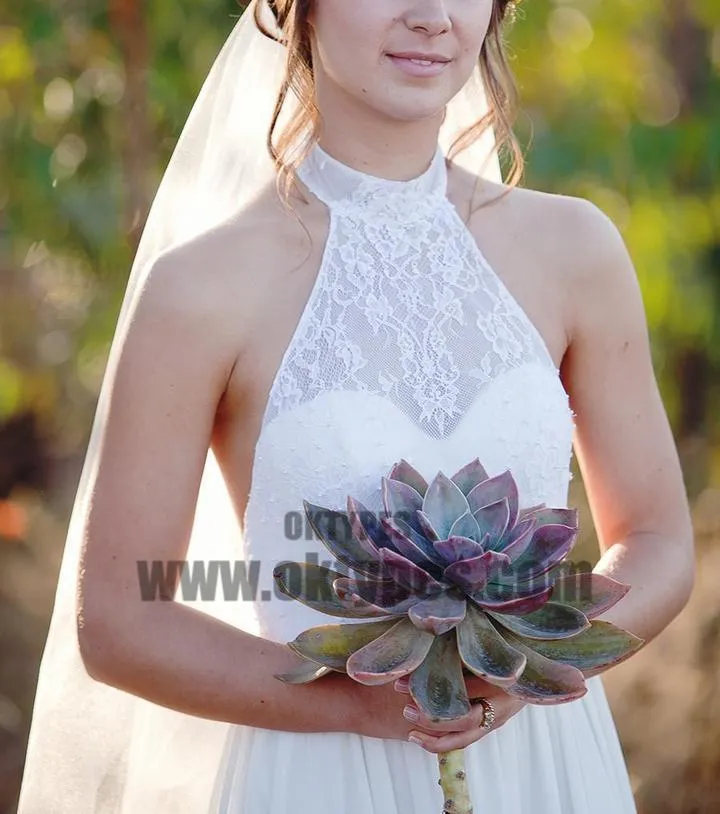 Most Popular Halter Lace Chiffon Illusion Wedding Dresses, Cheap Country Wedding Dresses, TYP0652