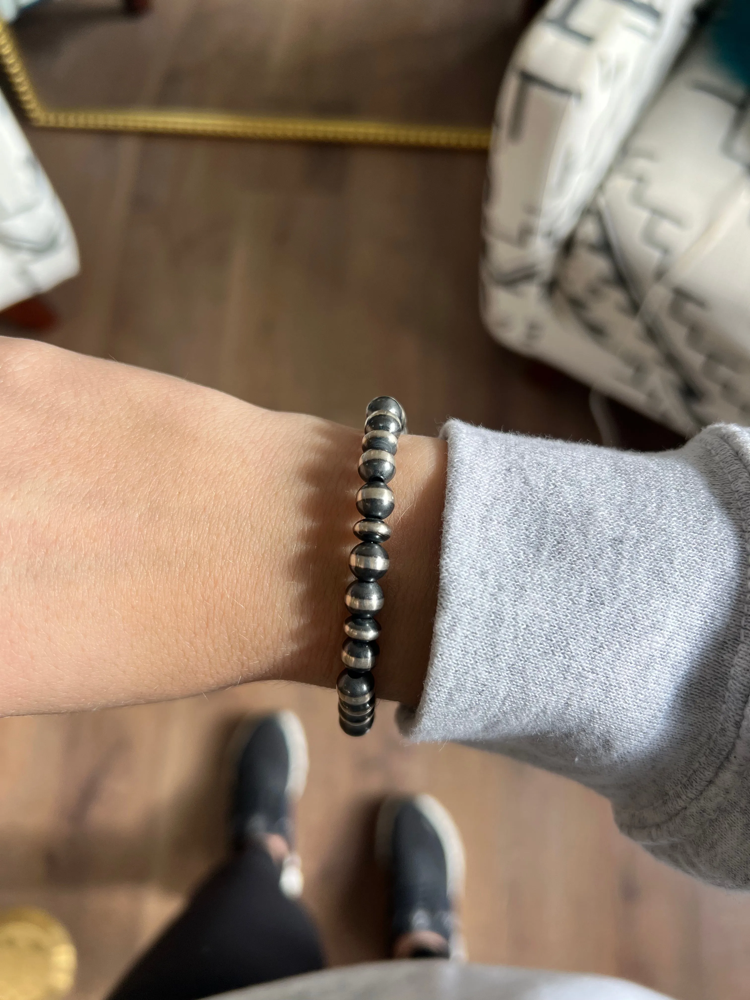 Navajo Pearl Round/Saucer Stretch Bracelet - 7mm