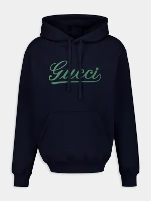 Navy Blue Cotton jersey hooded sweatshirt