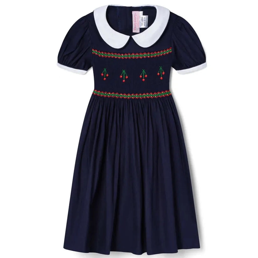 Navy Smocked Cherries Dress