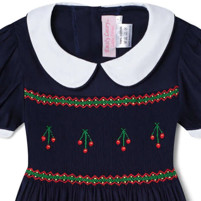 Navy Smocked Cherries Dress