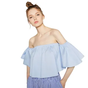 NEW Summer Fashion Trend Women's Smock Top Off Shoulder Brief Ruffles Girl's PETITE Structured Bardot Short Blouse