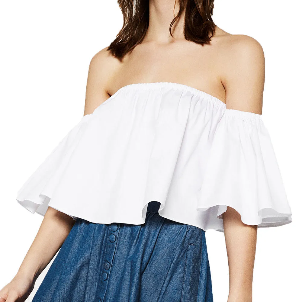 NEW Summer Fashion Trend Women's Smock Top Off Shoulder Brief Ruffles Girl's PETITE Structured Bardot Short Blouse