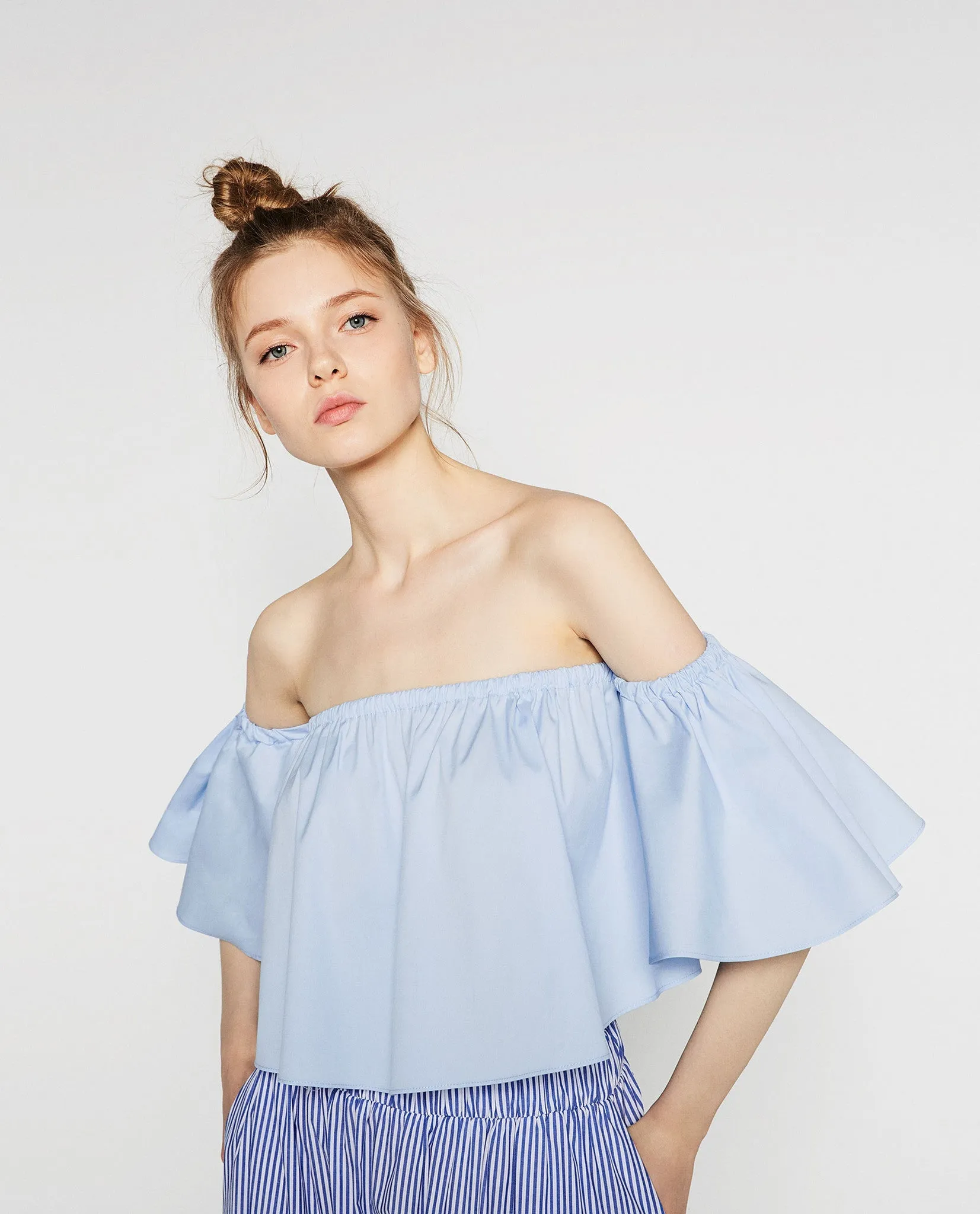 NEW Summer Fashion Trend Women's Smock Top Off Shoulder Brief Ruffles Girl's PETITE Structured Bardot Short Blouse