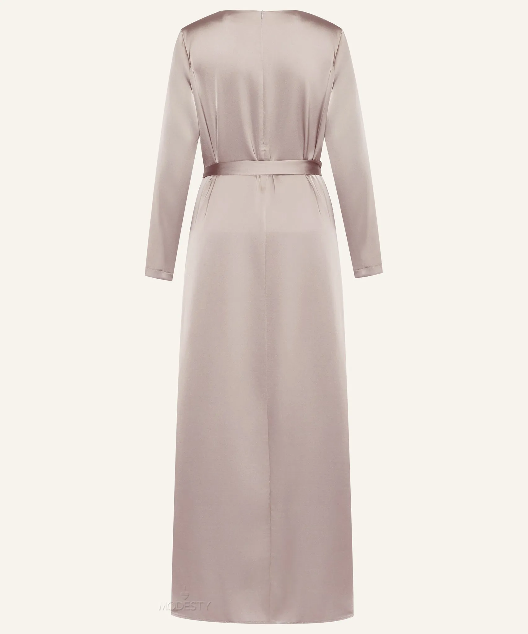 Nude Classic A-line Satin Long Sleeve Maxi Dress