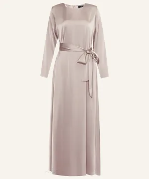 Nude Classic A-line Satin Long Sleeve Maxi Dress