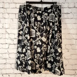 NWT Talbots Black &amp; White Bird Cage Floral Skirt Scallop Hem Size 14 Lined