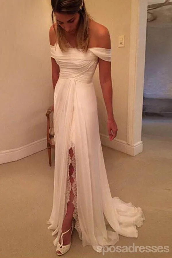 Off Shoulder Side Split Beach Wedding Dresses,  Long Custom Wedding Gowns, 17114