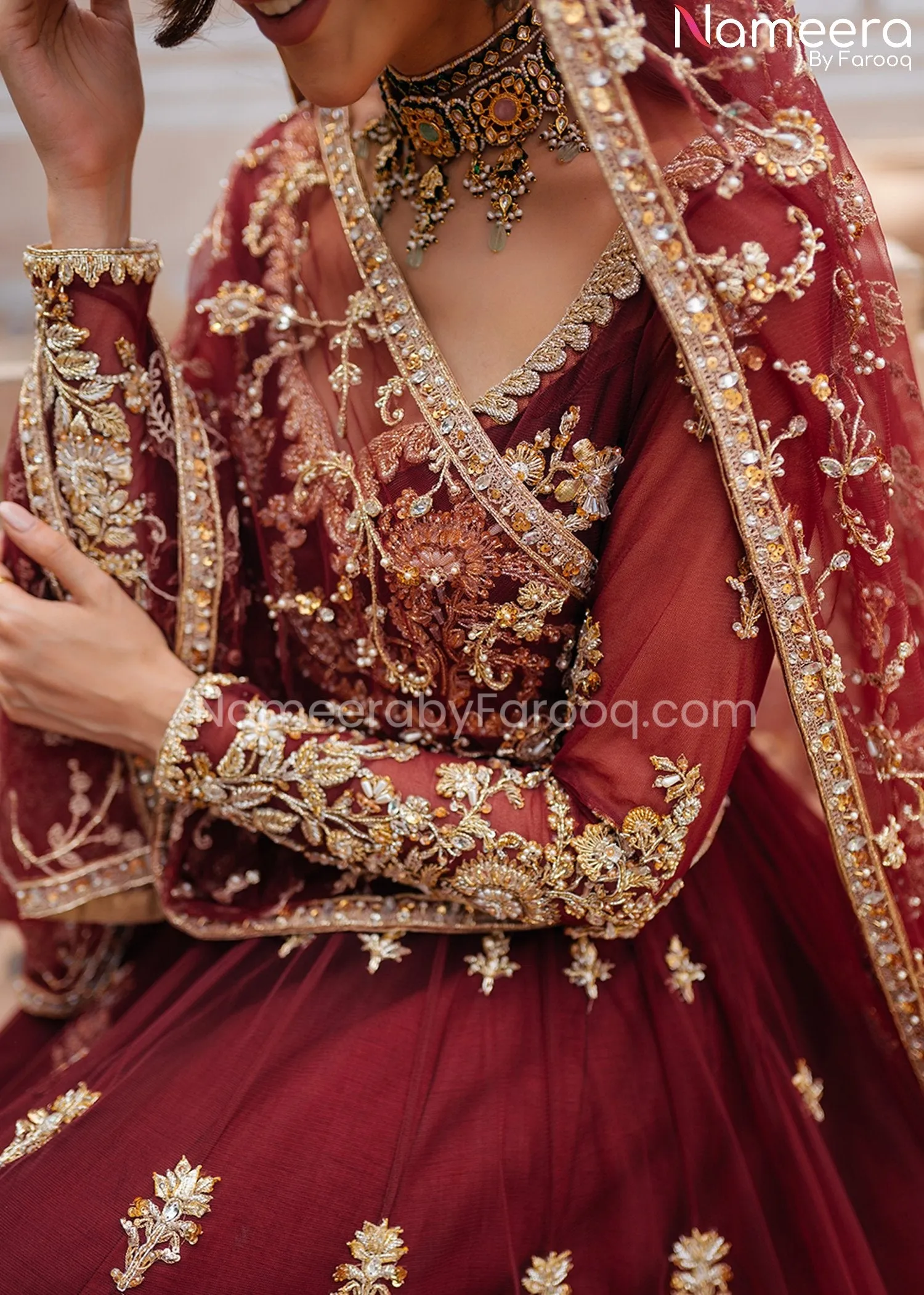 Pakistani Bridal Pishwas in Classic Burgundy #BS512