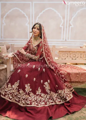 Pakistani Bridal Pishwas in Classic Burgundy #BS512