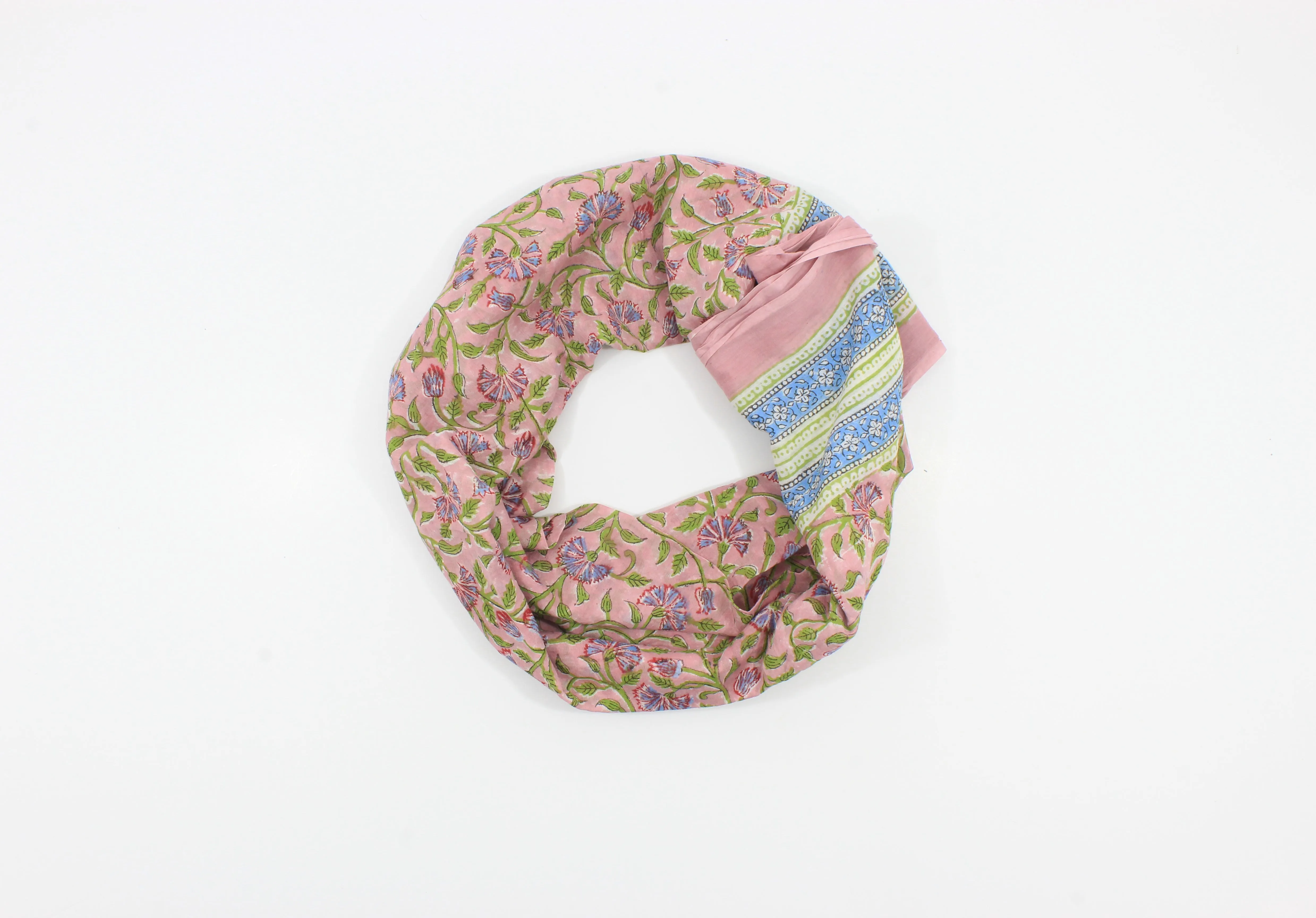 Pastel Pink Handmade Block Print Cotton-Scarf/Sarong