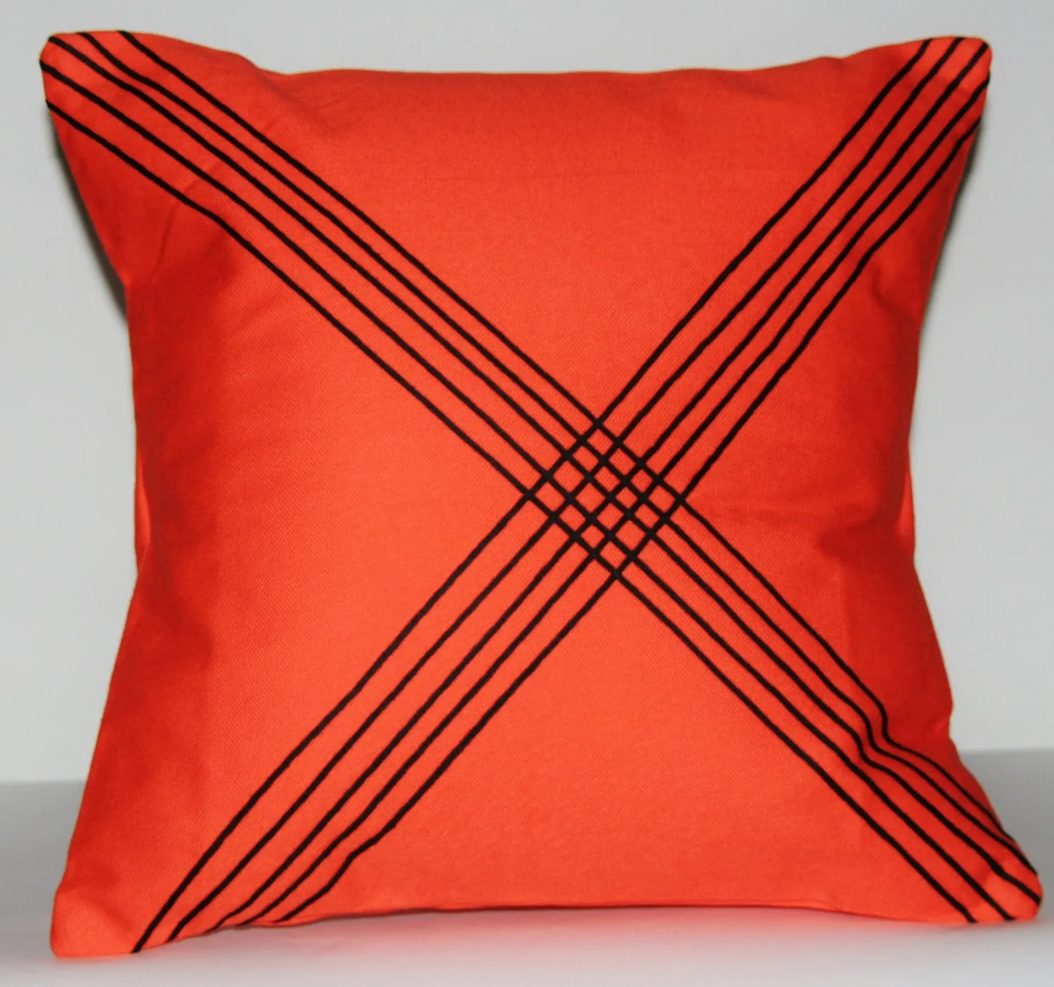 Pillow Orange Black African Xhosa Tribal Design Geometric Applique 16" X 16" Crossroads