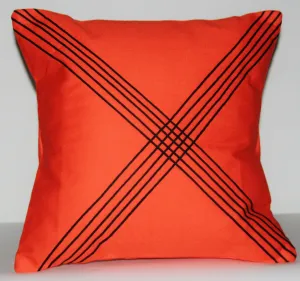 Pillow Orange Black African Xhosa Tribal Design Geometric Applique 16" X 16" Crossroads
