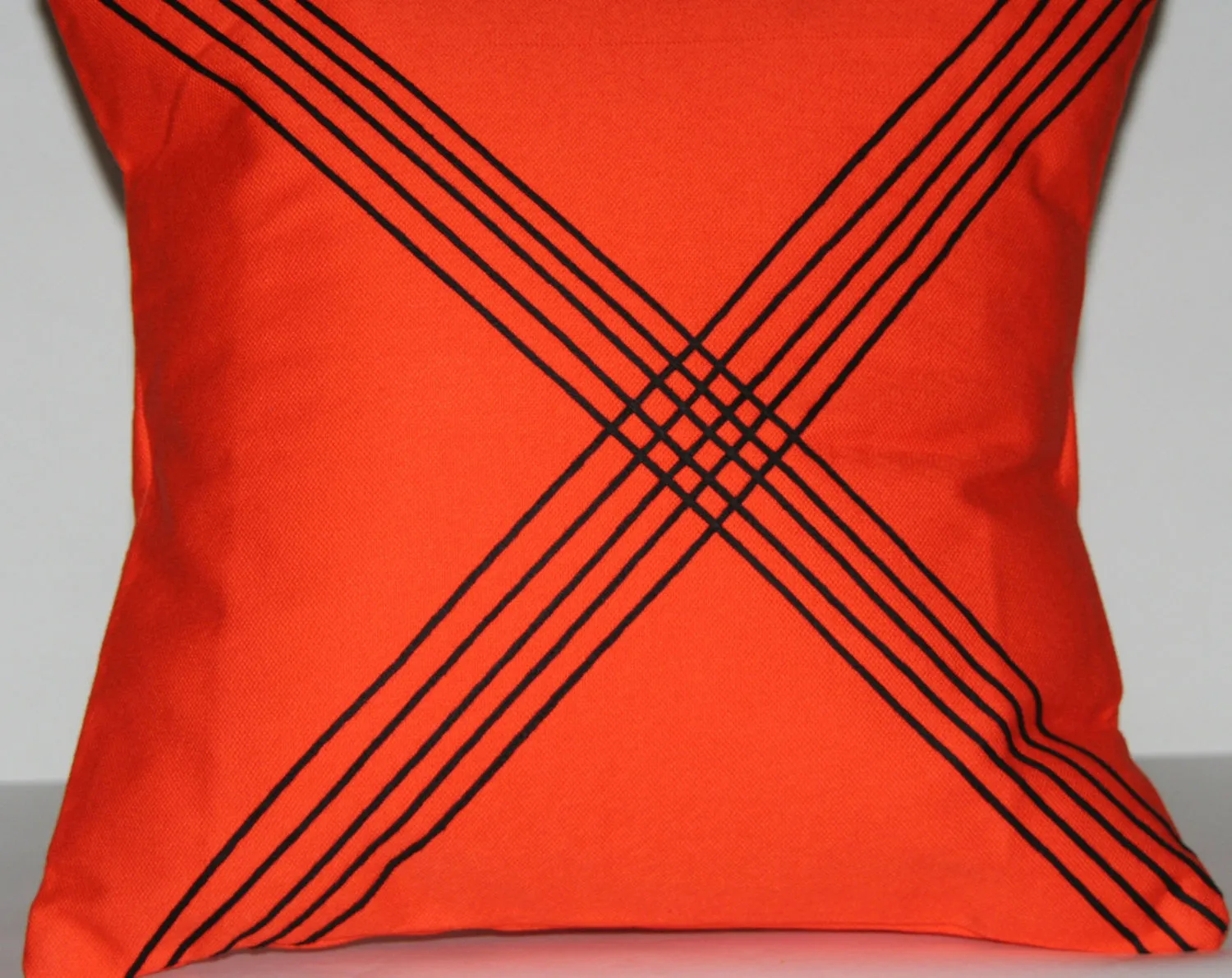 Pillow Orange Black African Xhosa Tribal Design Geometric Applique 16" X 16" Crossroads