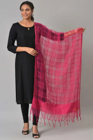 Pink Yarn-Dyed Woven Dupatta