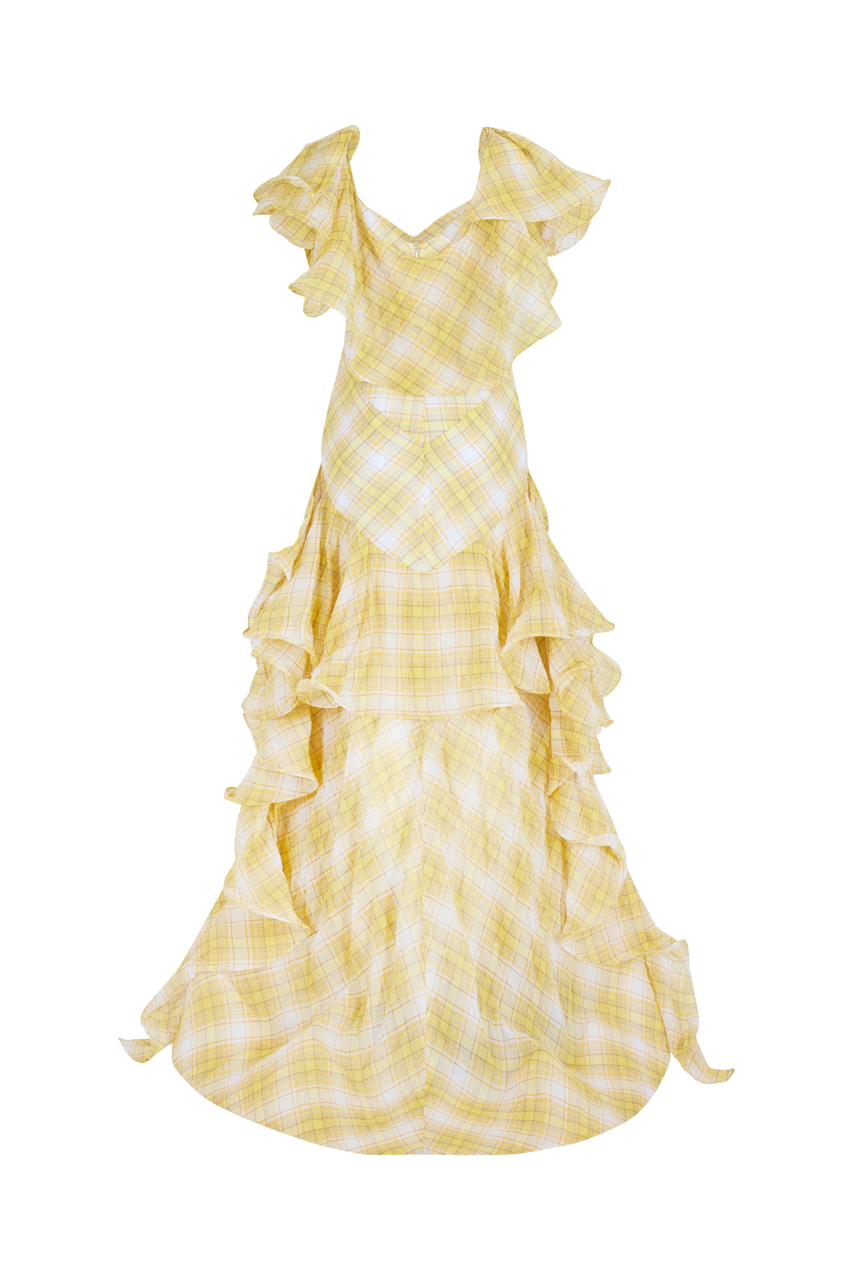 Plaid Tiered Ruffle Gown