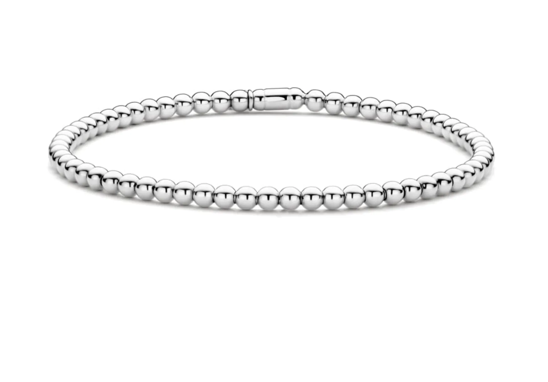 Polished white gold beaded stretch bracelet in 18K