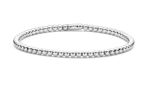 Polished white gold beaded stretch bracelet in 18K