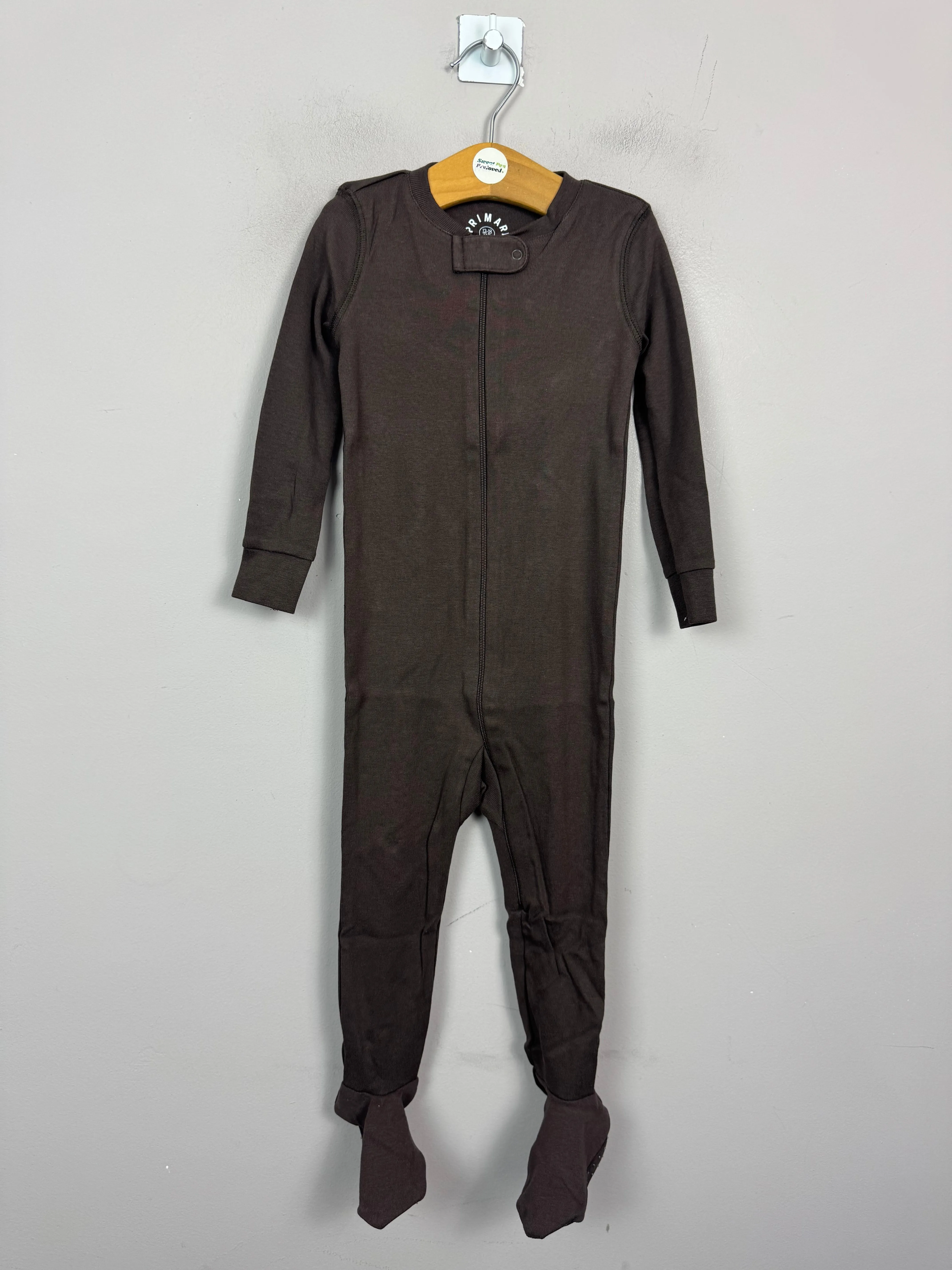 Primary Organic Sleepsuit - Plain dye Chocolate (New) 0-3m, 6-9m, 18-24m