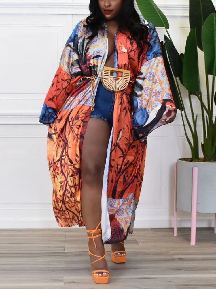 Printed Open Front Shawl Cardigan