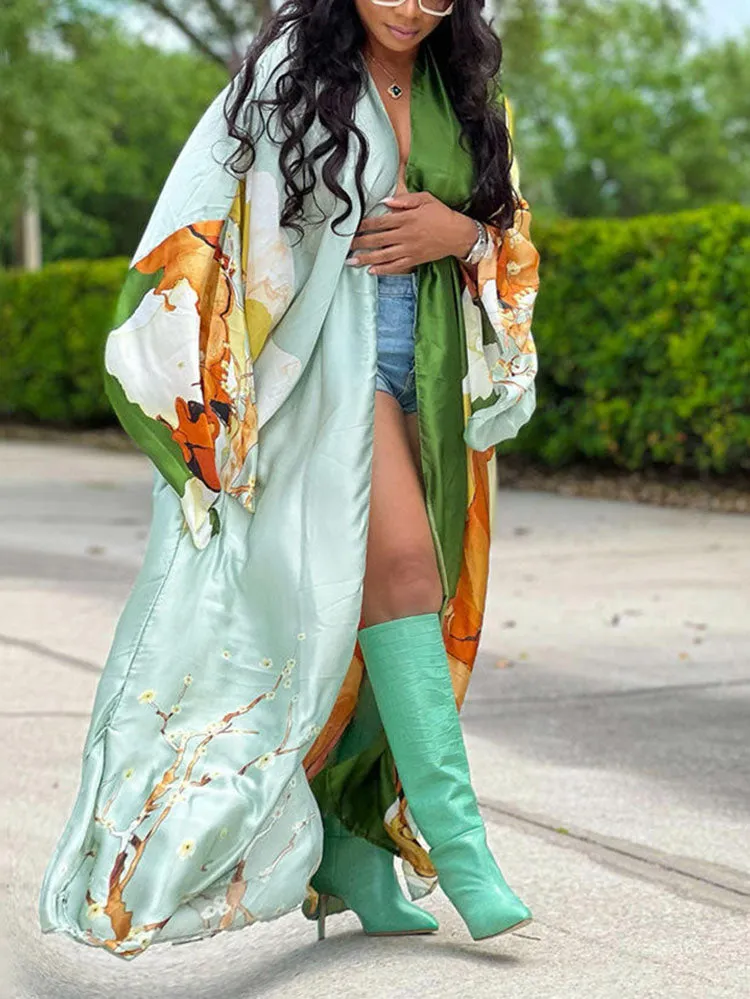 Printed Open Front Shawl Cardigan