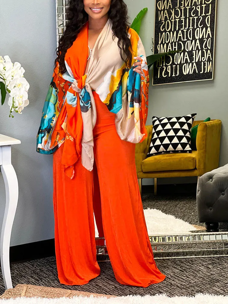 Printed Open Front Shawl Cardigan