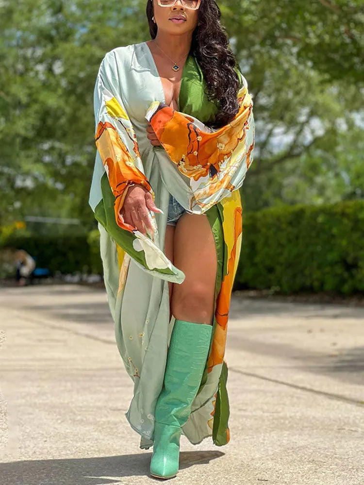Printed Open Front Shawl Cardigan