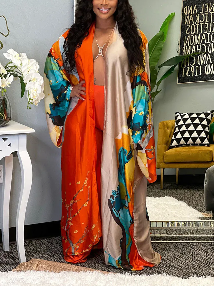 Printed Open Front Shawl Cardigan