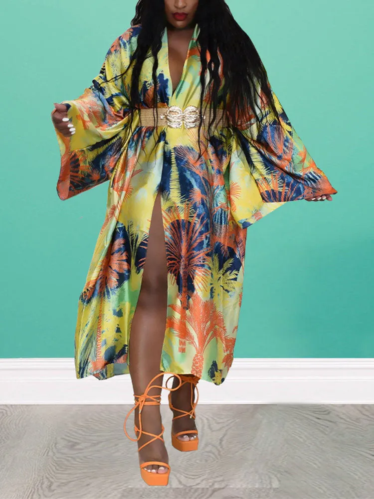 Printed Open Front Shawl Cardigan