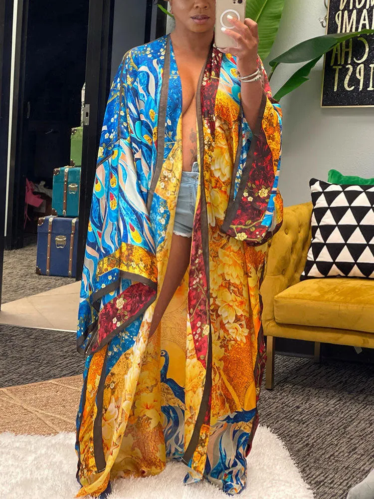 Printed Open Front Shawl Cardigan