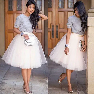 Puff Women Chiffon Tulle Skirt White Black High waist Midi Knee Length Chiffon plus size Female Tutu Skirts